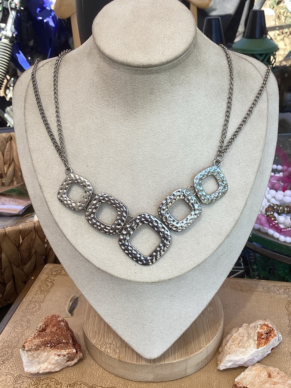 & Other Stories Silver-Tone Hammered Square Link Necklace